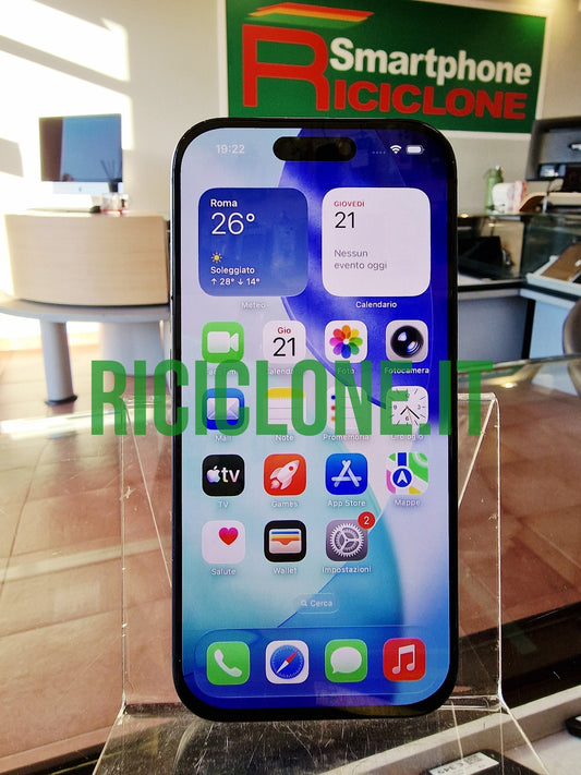 Front view of Apple iPhone 17 Pro 256GB blue displaying home screen interface