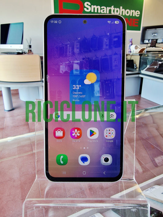 Samsung Galaxy A54 5G white front view with active display and app icons
