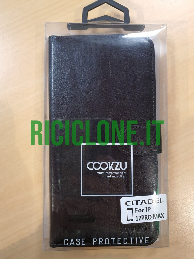 Cover Apple iPhone 12 Pro Max a libro in pelle nera - Cookzu
