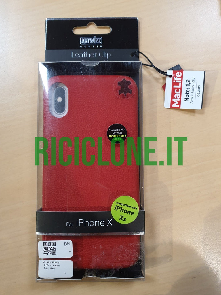 Cover Apple iPhone X / XS in pelle rossa con clip